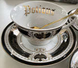 Black and Gold Tea Set, 11 Pieces, Vegan Bone China