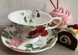 "Did that smell like almonds?" cup and saucer set, porcelain