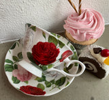 "Did that smell like almonds?" cup and saucer set, porcelain