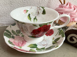 "Did that smell like almonds?" cup and saucer set, porcelain