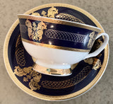 Gorgeous Dark Blue and Gold Crow Teacup and Saucer Set or Dinner Plate, Porcelain