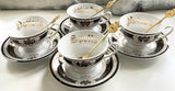 Black and Gold Tea Set, 11 Pieces, Vegan Bone China