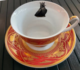 Red and Gold Royal Raven Plate or Cup/Saucer Set, Porcelain. Food Safe and Durable.