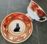 Red and Gold Royal Raven Plate or Cup/Saucer Set, Porcelain. Food Safe and Durable.
