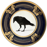 Gorgeous Dark Blue and Gold Crow Teacup and Saucer Set or Dinner Plate, Porcelain