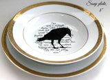 Edgar Allan Poe Raven Plate or Teacup & Saucer Set, 8 oz, Porcelain