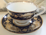 Customizable blue and gold Plate or cup & Saucer Set, Porcelain