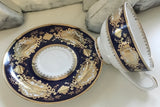 Customizable blue and gold Plate or cup & Saucer Set, Porcelain