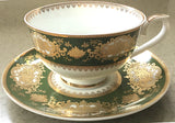Customizable Raised Gold & Green Plate or cup & Saucer, Porcelain