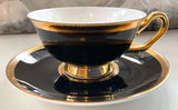 Black & Gold Halloween Tea Set with spoons, Bat/Cat/Crow/Moth design