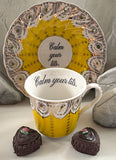 "Calm your tits" Teacup and Saucer Set with spoon, 6 oz, Porcelain
