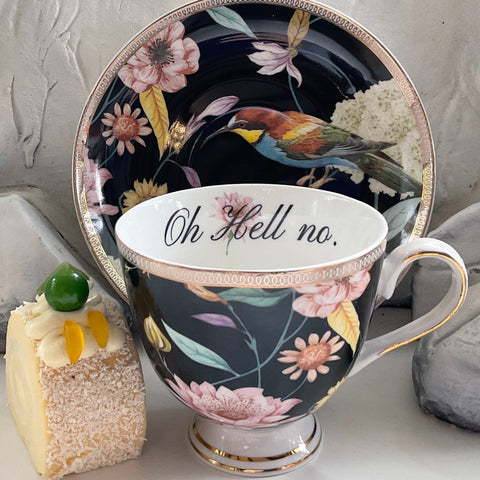 "Oh hell no" teacup and saucer set with spoon, 7 ounces