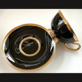 22k Gold "Arsenic" Teacup and Saucer Set with Spoon, Porcelain. Holds 8 ounces.