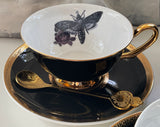 Black & Gold Halloween Tea Set with spoons