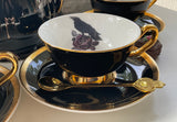 Black & Gold Halloween Tea Set with spoons