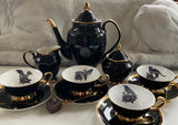 Black & Gold Halloween Tea Set with spoons