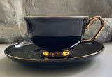 SELECTED SECOND - Large capacity gold and black cup and saucer set, 12 ounces, porcelain