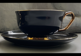 SELECTED SECOND - Large capacity gold and black cup and saucer set, 12 ounces, porcelain
