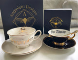 SELECTED SECOND - Large capacity gold and black cup and saucer set, 12 ounces, porcelain