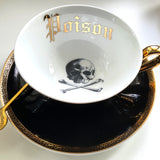 22k Gold "Arsenic" Teacup and Saucer Set with Spoon, Porcelain. Holds 8 ounces.