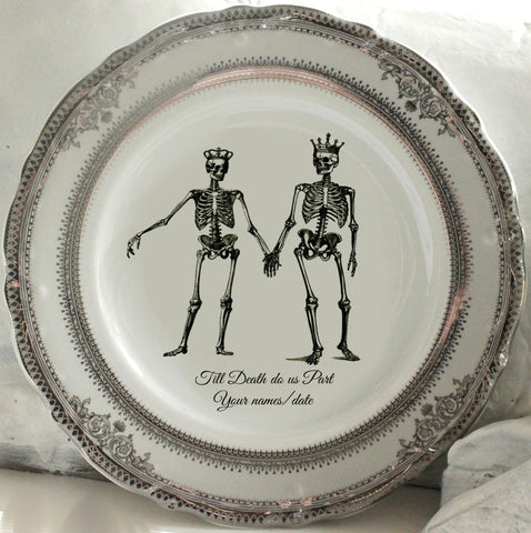 CLOSEOUT - 7.5” Silver Skeleton Wedding Couple Plate