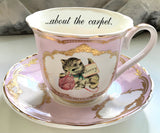 Funny Cat Teacup & Saucer Set, 8 oz, Porcelain