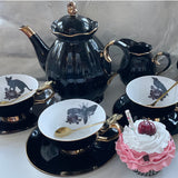 Purple Rose Design Halloween Tea Set, Porcelain