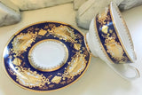 Customizable blue and gold Plate or cup & Saucer Set, Porcelain