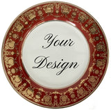 Customizable Gold & Rust Red Plate or cup & Saucer Set, porcelain