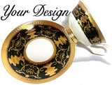 Customizable Black & Gold Plate or cup & Saucer Set, porcelain
