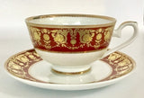 Customizable Gold & Rust Red Plate or cup & Saucer Set, porcelain