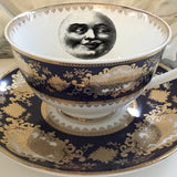 Moon Face Teacup & Saucer Set, 8 oz, Porcelain