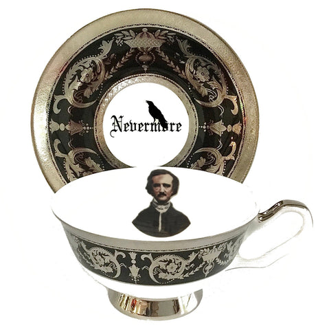 Edgar Allan Poe Teacup & Saucer Set, 8 oz, Porcelain