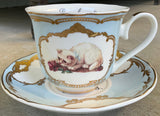 Green and Blue on Preorder - Funny Cat Teacup & Saucer Set, 8 oz, Porcelain