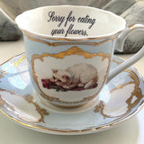 Funny Cat Teacup & Saucer Set, 8 oz, Porcelain