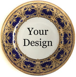 Customizable Gold and Blue Plate or cup & Saucer Set, porcelain