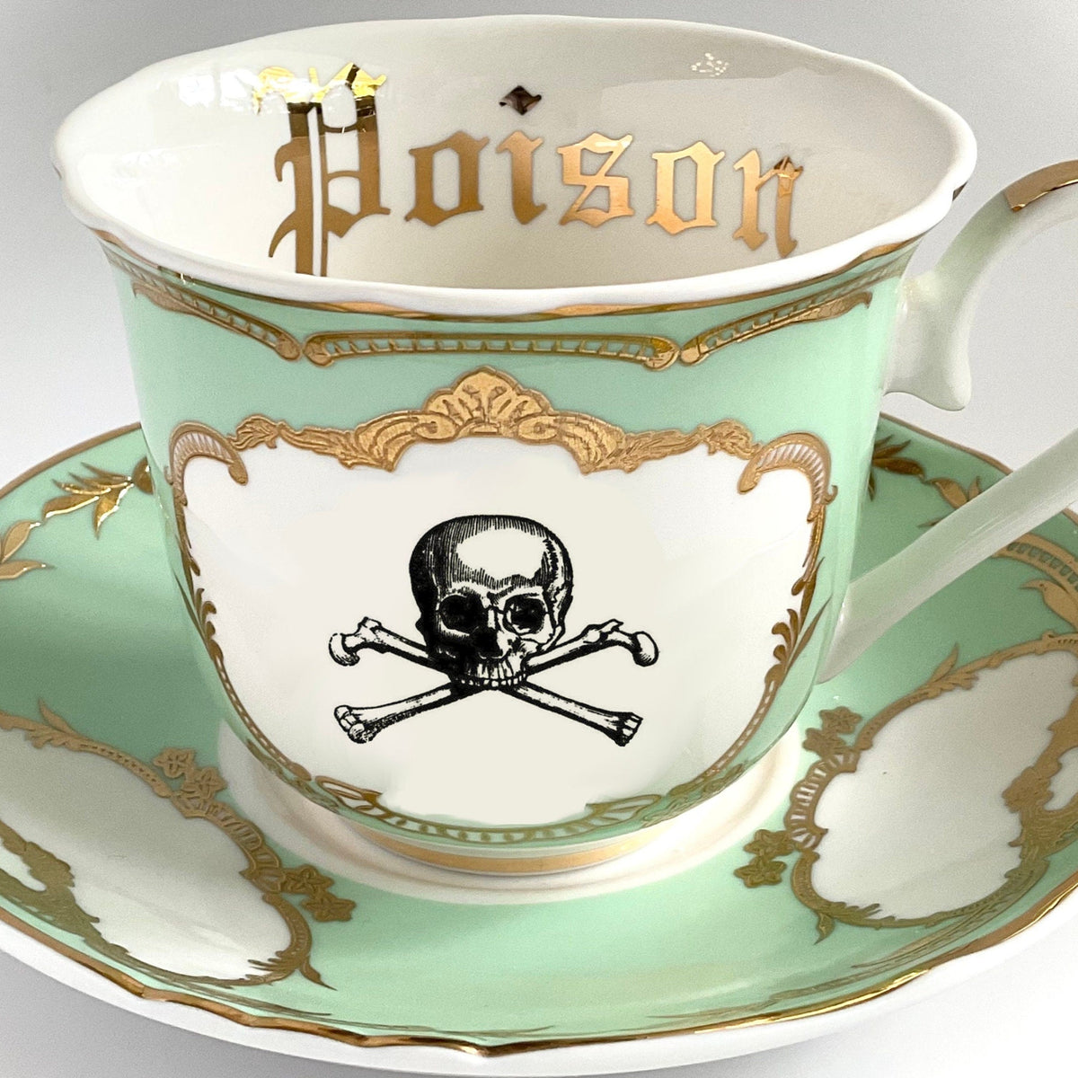 “Poison” Skull and Crossbone Teacup and Saucer Set, 8 oz