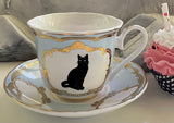 Sitting Black Cat Teacup & Saucer Set