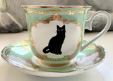 Sitting Black Cat Teacup & Saucer Set