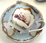 Green and Blue on Preorder - Funny Cat Teacup & Saucer Set, 8 oz, Porcelain