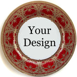 Customizable Gold and Red Plate or Cup & Saucer Set, Porcelain