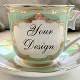 Customizable teacup & saucer set, 8 oz, vegan bone china