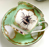Green For Preorder -Bee with Flowers, Teacup & Saucer Set