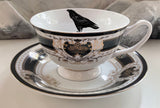 Crow Teacup & Saucer Set, 8 oz, Porcelain
