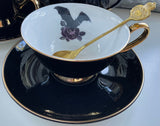 Crow, Bat, Cat, or Moth Teacup & Saucer Set, 8 oz, Porcelain