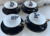 Purple Rose Design Halloween Tea Set, Porcelain