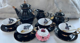 Purple Rose Design Halloween Tea Set, Porcelain