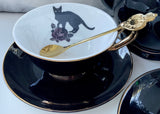 Crow, Bat, Cat, or Moth Teacup & Saucer Set, 8 oz, Porcelain