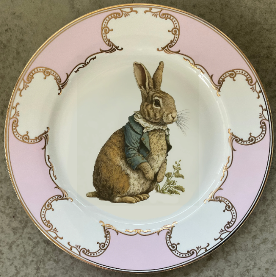 Pink, Blue or Green Rabbit Plate, Vegan Bone Durable and Food Safe
