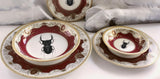 Vintage maroon and gold stag beetle plate or cup and saucer set, porcelain